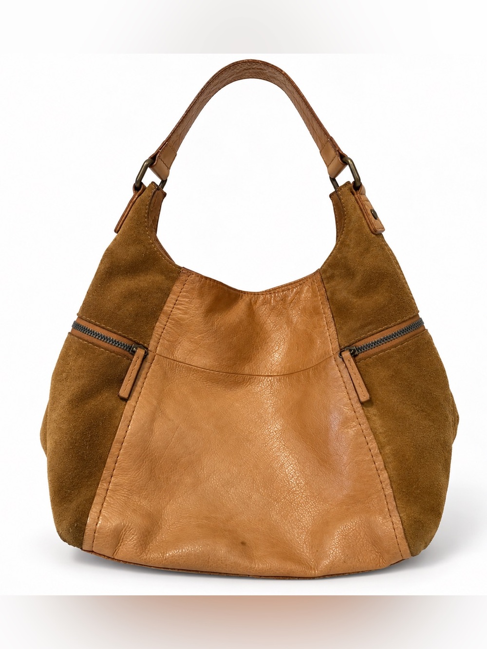 American Leather Co Brown Leather Suede Hobo Shoulder Bag Boho Y2K
